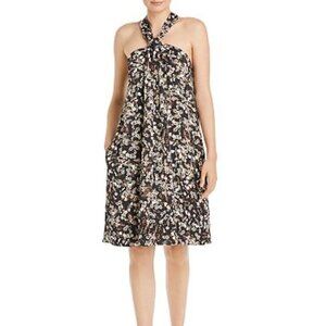 Rebecca Minkoff Winnie halter dress black floral a-line shift Medium